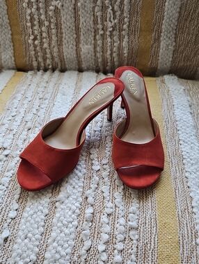 Lauren Ralph Lauren Lyanna Red Suede Open-Toe Mule Heels